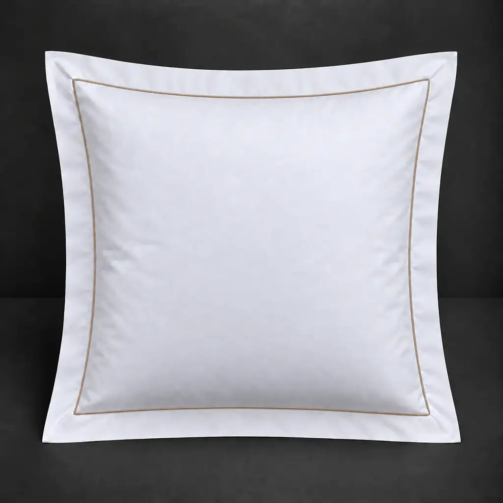 White Oxford 200TC 100% cotton percale continental pillowcase with one row stone satin stitch border by Linen and Co
