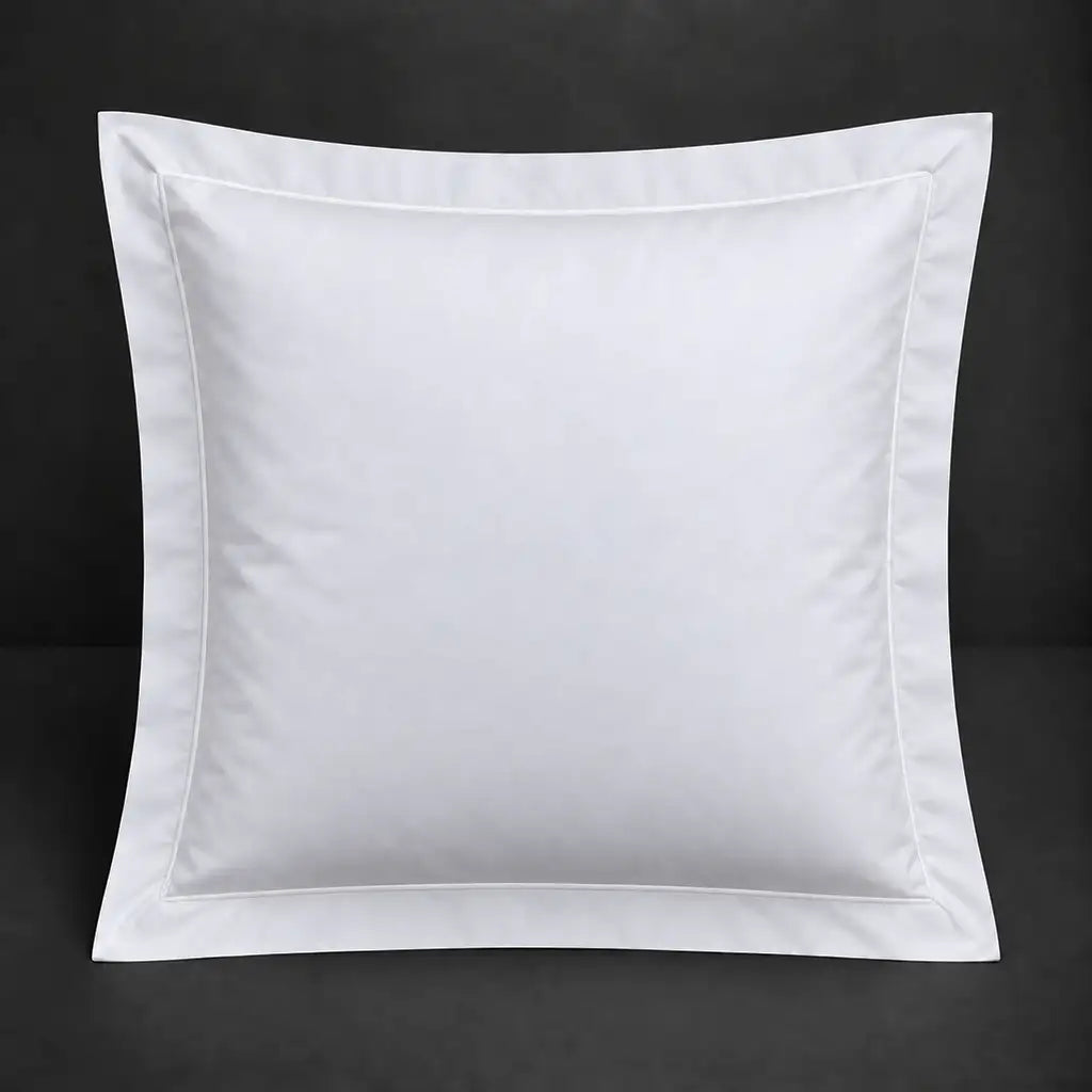 White Oxford 300TC 100% cotton percale continental pillowcase with one row white satin stitch border by Linen and Co