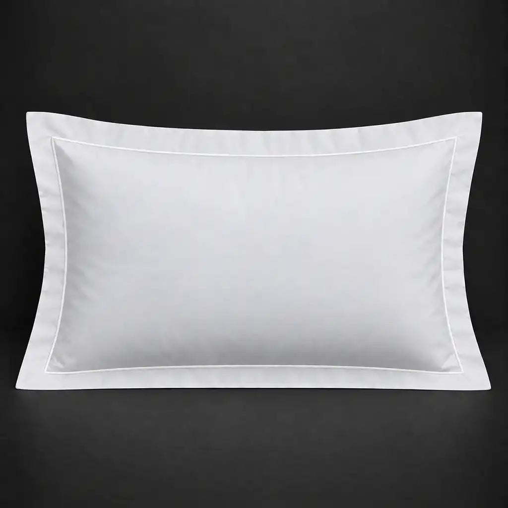 White Oxford 300TC 100% cotton percale pillowcase for Standard and King sizes with one row white satin stitch border by Linen and Co