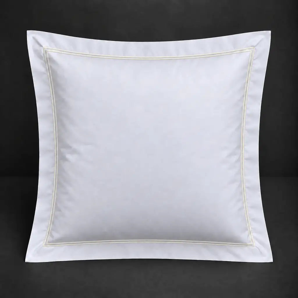 White Oxford 200TC 100% cotton percale continental pillowcase with two row cream satin stitch border by Linen and Co
