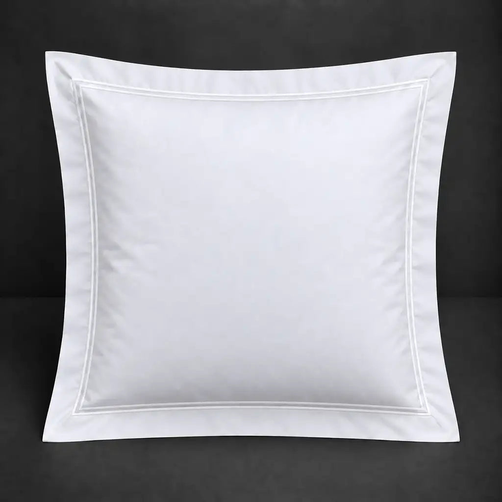 White Oxford 200TC 100% cotton percale continental pillowcase with two row white satin stitch border by Linen and Co