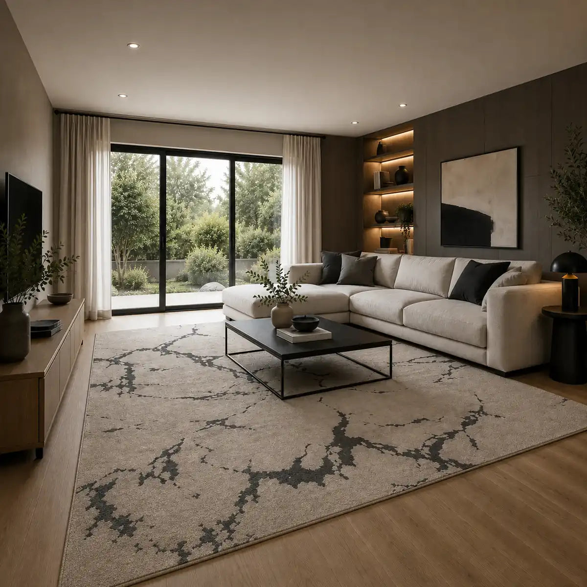 Papini Alpine rug in Stone - lifestyle view - Linen and Co