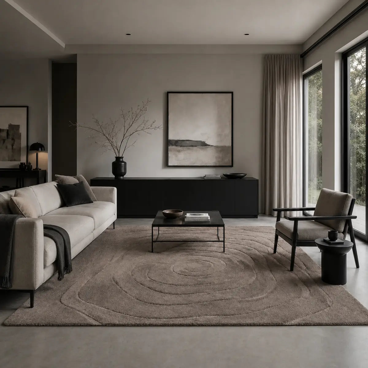Papini Helix rug in Sepia - lifestyle view - Linen and Co