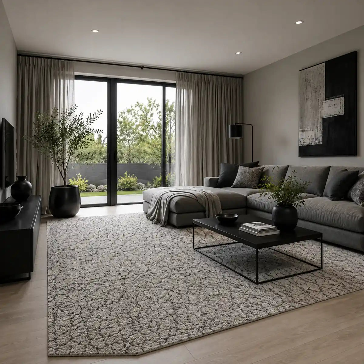 Papini Lynx rug in Stone - lifestyle view - Linen and Co