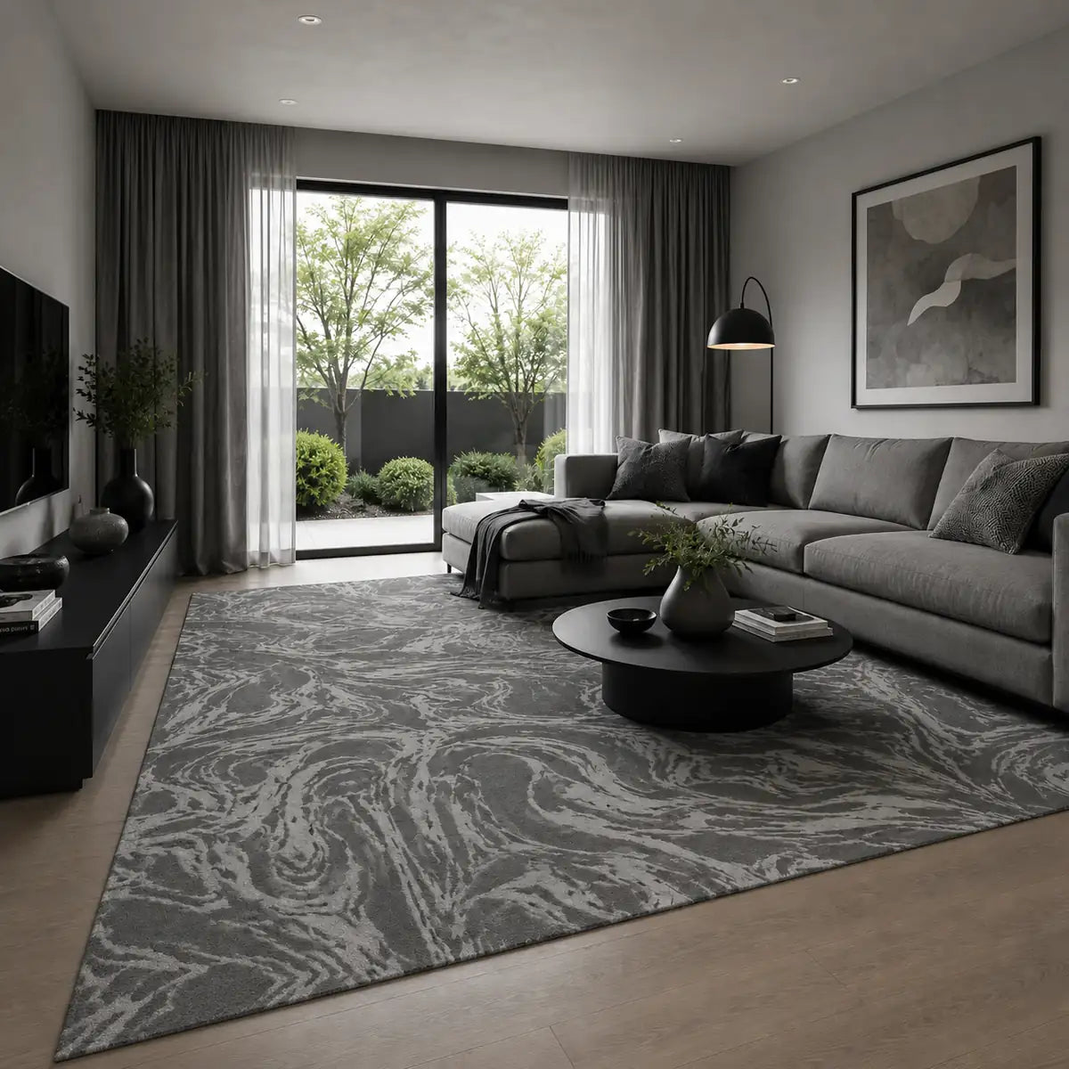 Papini Merapi rug in Fog - lifestyle view - Linen and Co