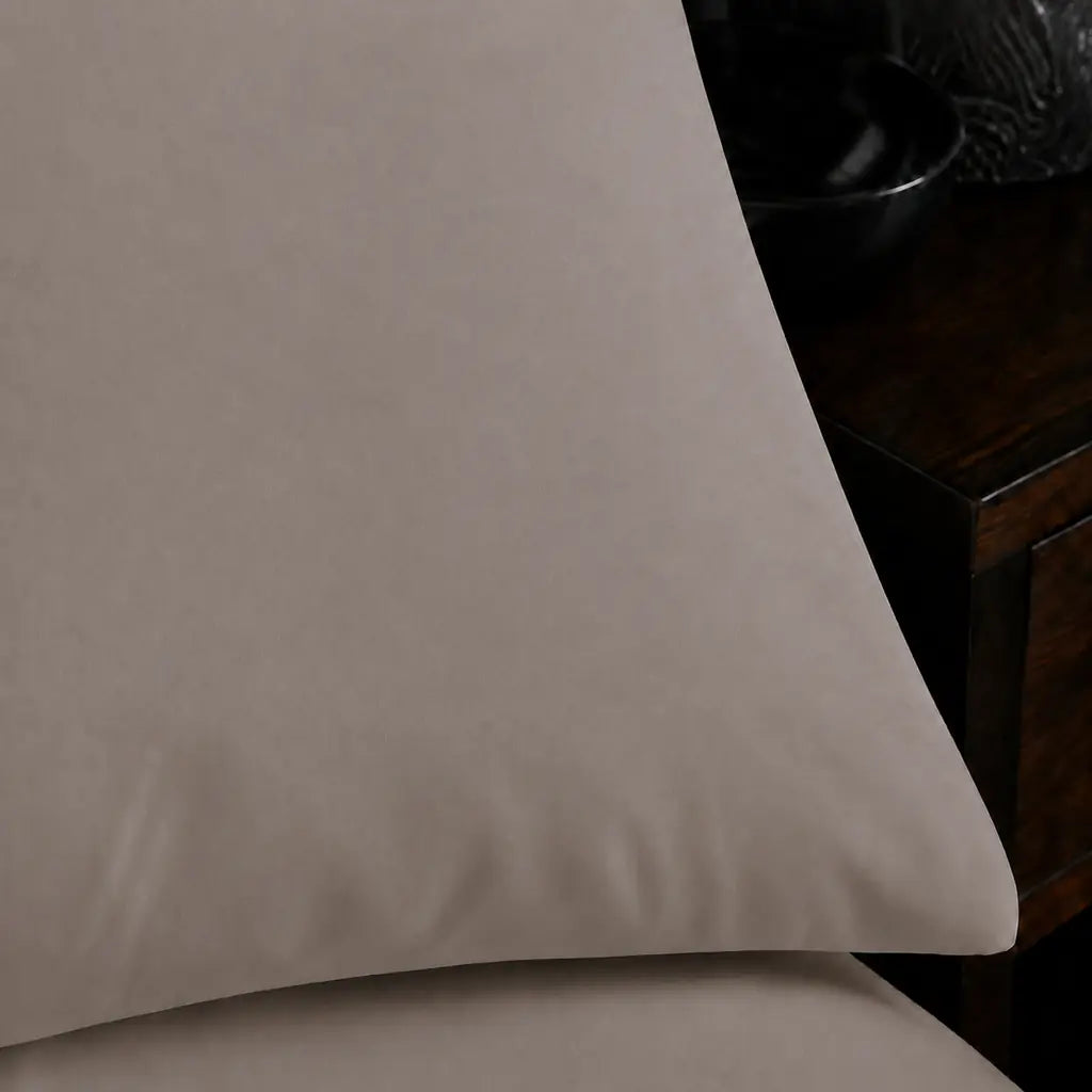 Stone 200TC plain duvet cover with no satin stitch - close-up detail - Linen and Co
