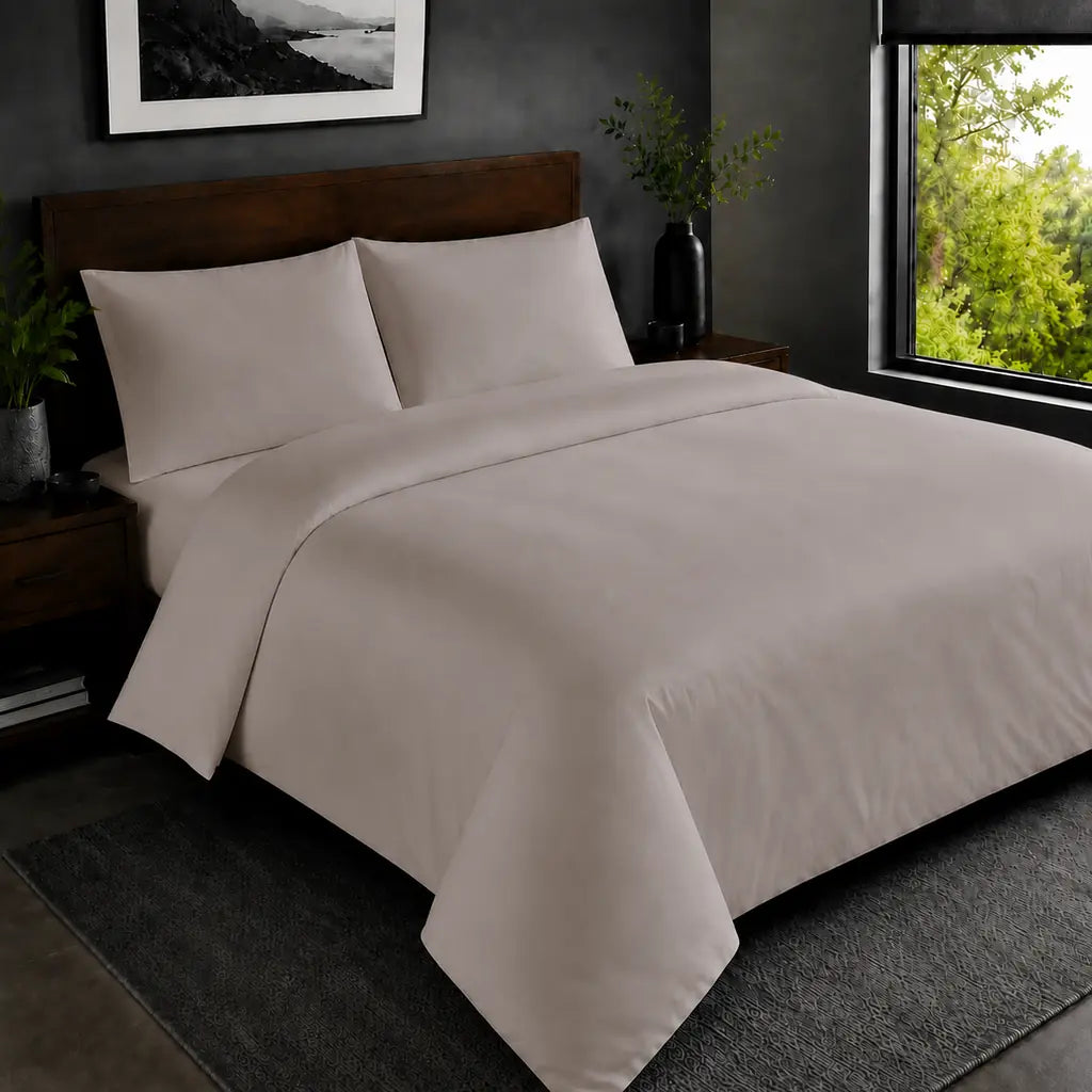 Stone 200TC plain duvet cover with no satin stitch - hero - Linen and Co