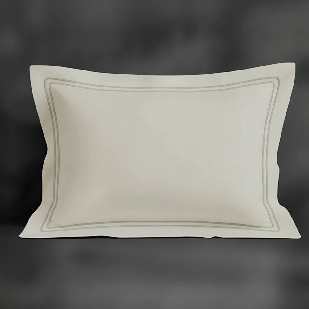 Cream Oxford pillowcase with grey double satin stitch by Linen and Co - premium bed linen