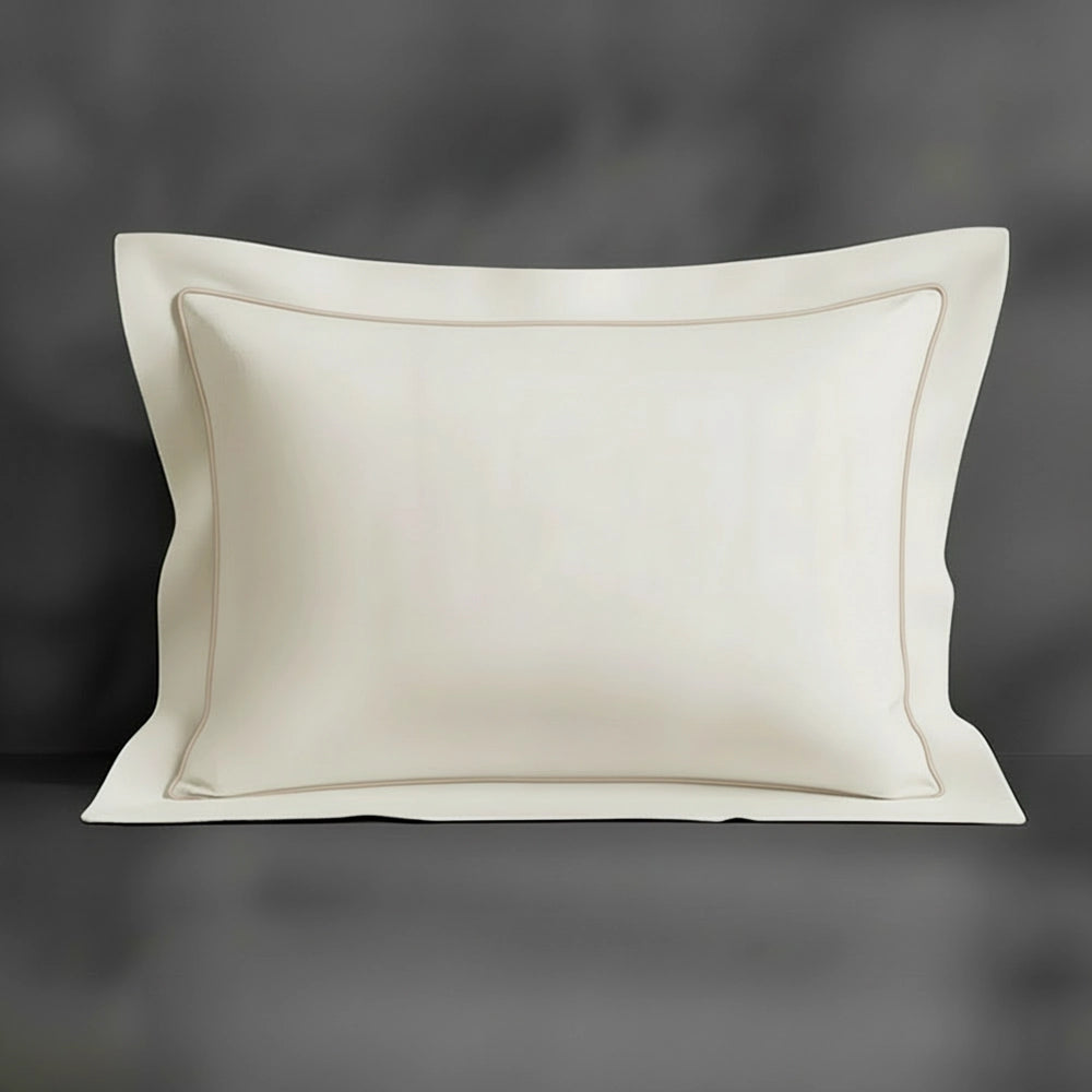 Cream Oxford pillowcase with stone satin stitch by Linen and Co - premium bed linen