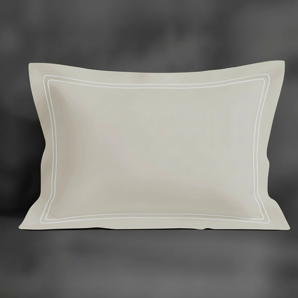 Cream Oxford pillowcase with white double satin stitch by Linen and Co - premium bed linen