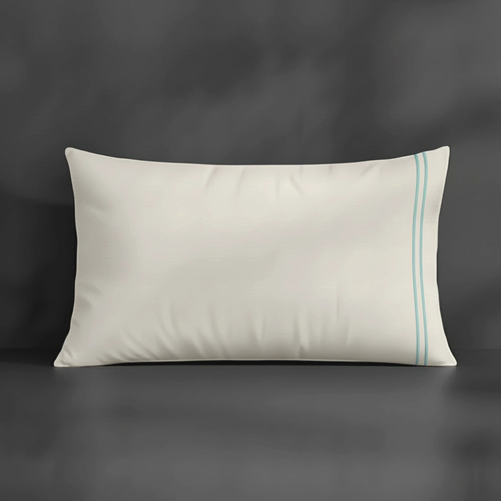 Cream Plain pillowcase with duck egg satin stitch by Linen and Co - premium bed linen