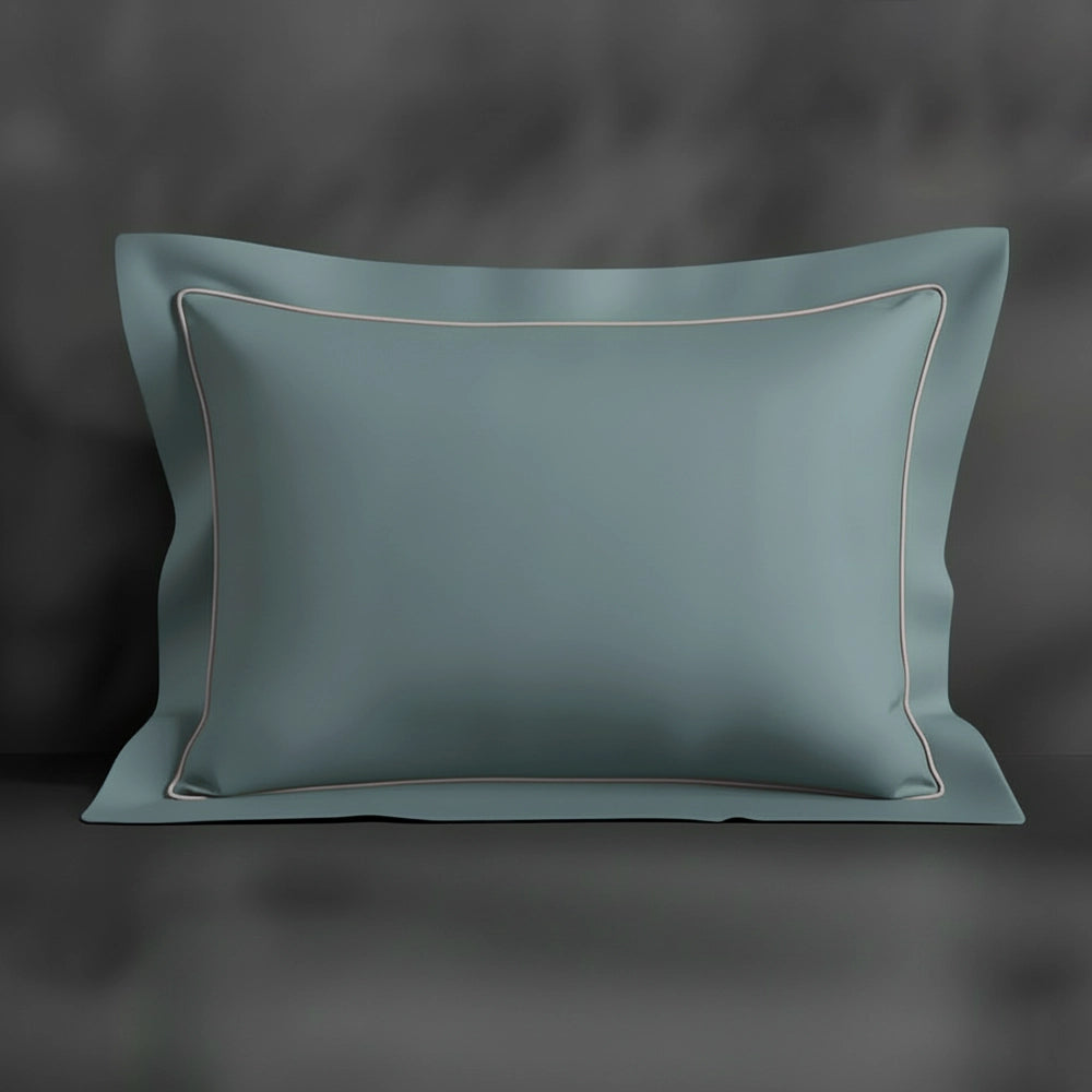 Duck Egg Oxford pillowcase with grey satin stitch by Linen and Co - premium bed linen