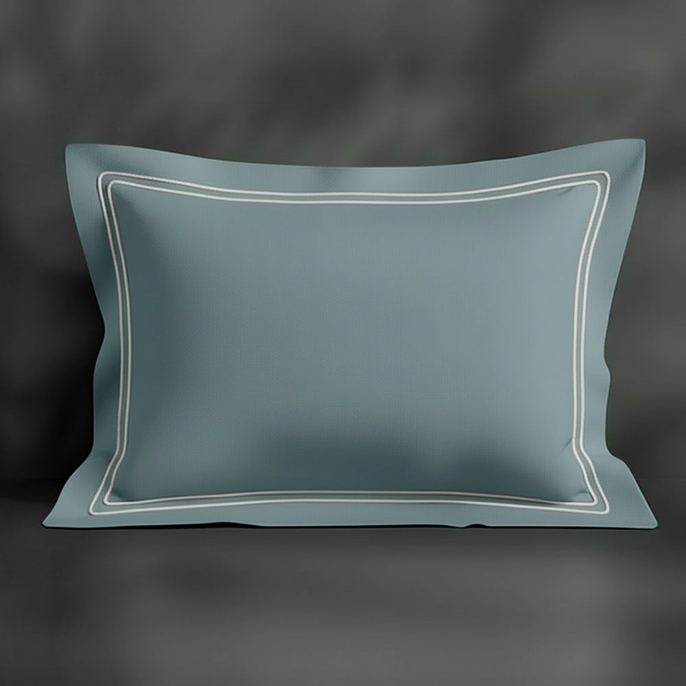 Duck Egg Oxford pillowcase with white double satin stitch by Linen and Co - premium bed linen