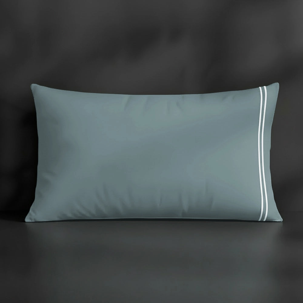Duck Egg Plain pillowcase with white satin stitch by Linen and Co - premium bed linen