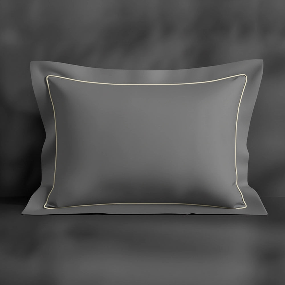 Grey Oxford pillowcase with cream satin stitch by Linen and Co - premium bed linen