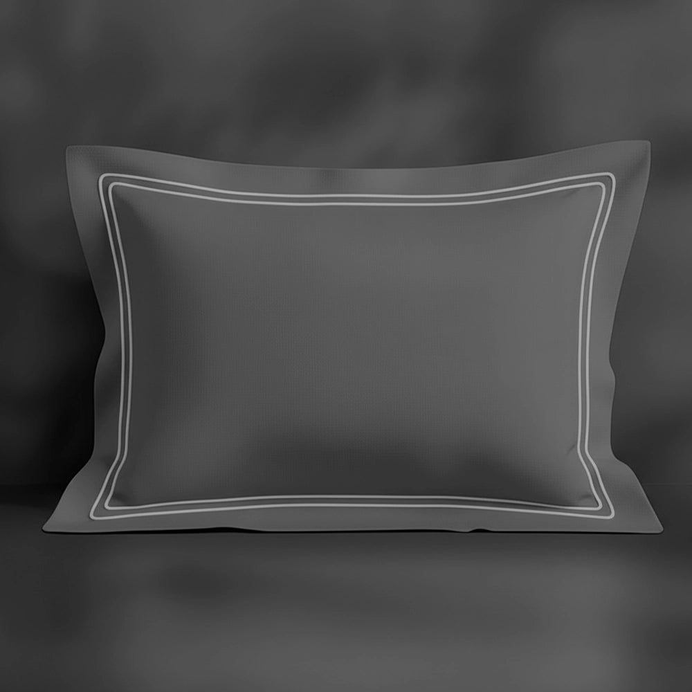 Grey Oxford pillowcase with grey double satin stitch by Linen and Co - premium bed linen