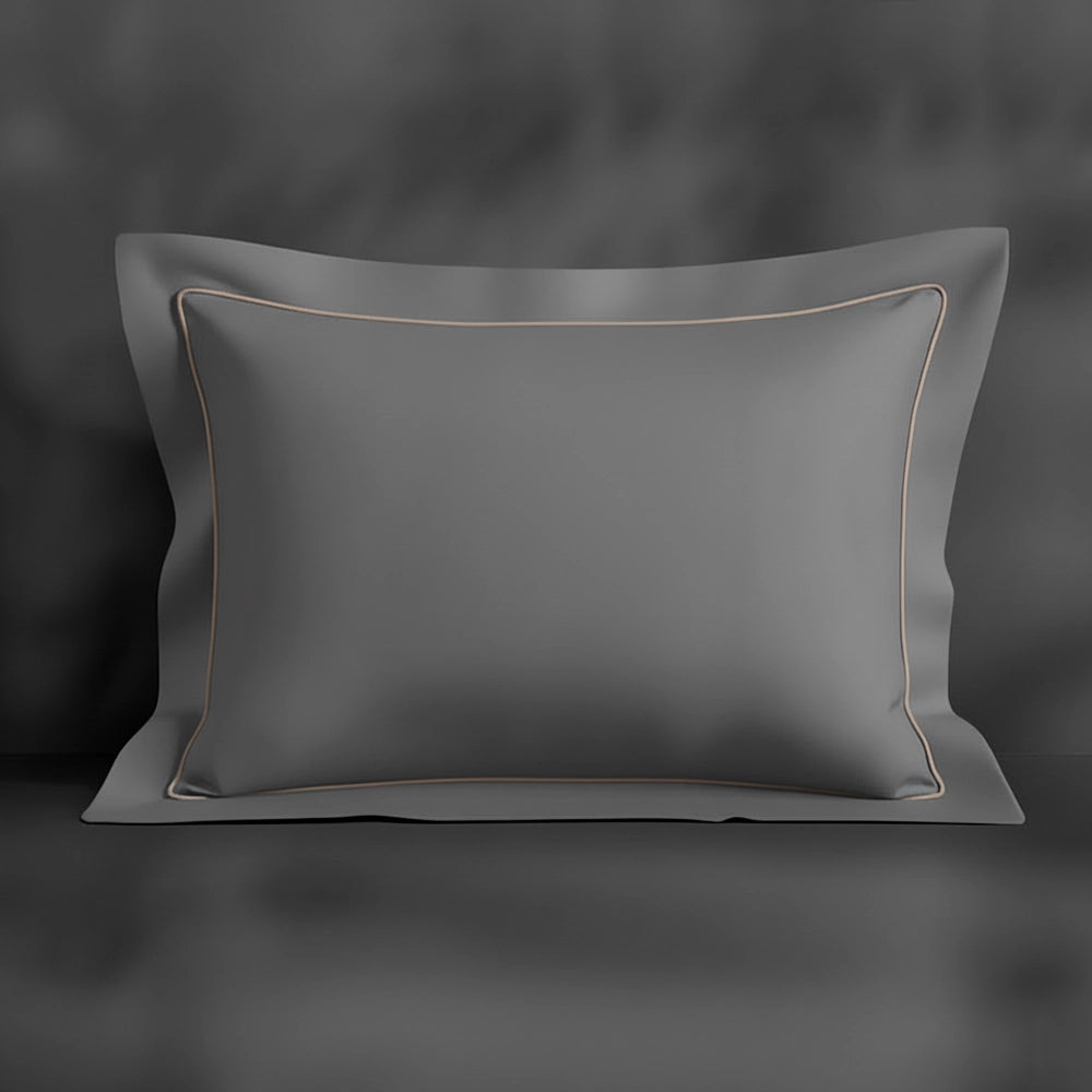 Grey Oxford pillowcase with stone satin stitch by Linen and Co - premium bed linen