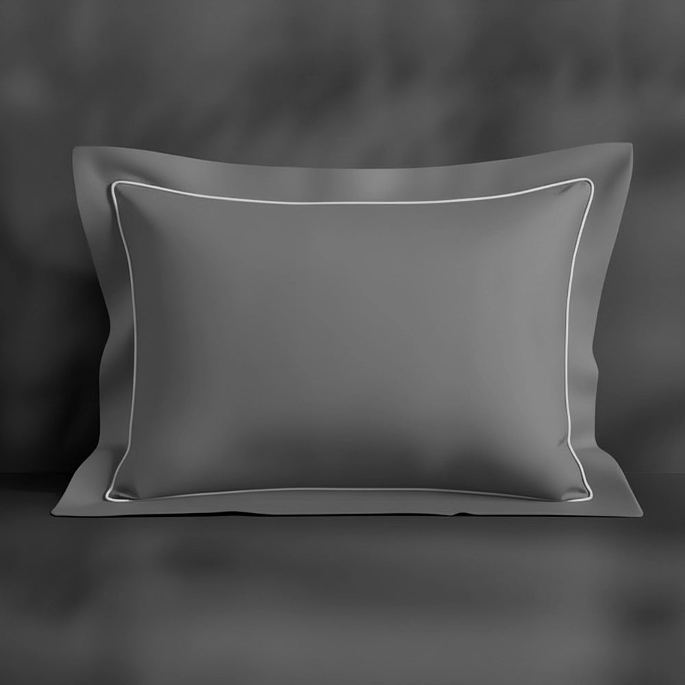 Grey Oxford pillowcase with white satin stitch by Linen and Co - premium bed linen