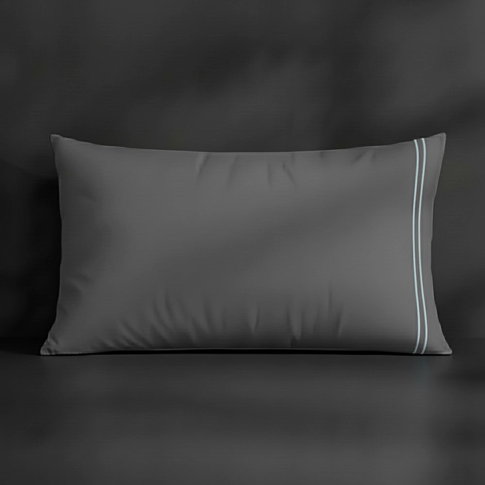 Grey Plain pillowcase with duck egg satin stitch by Linen and Co - premium bed linen