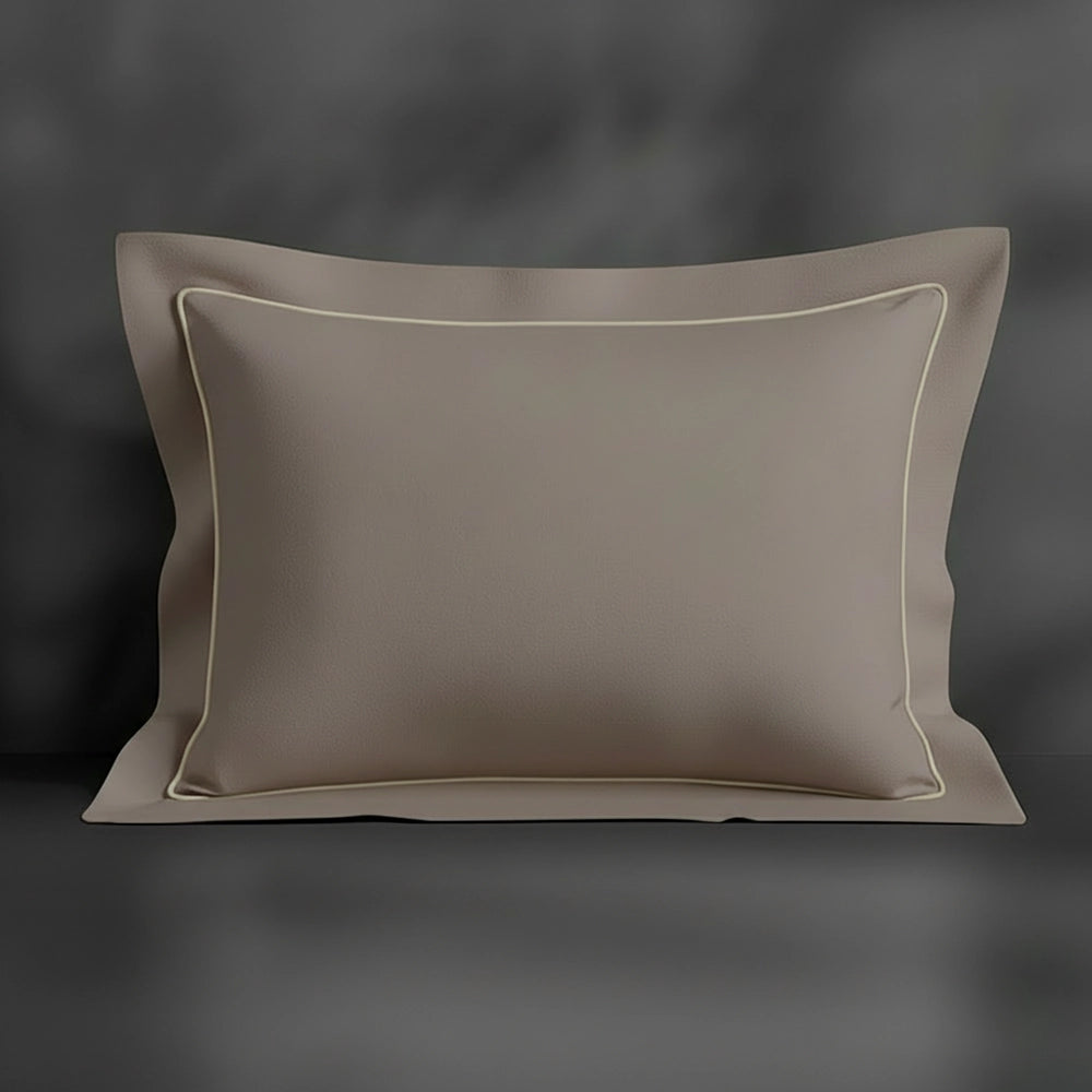 Stone Oxford pillowcase with cream satin stitch by Linen and Co - premium bed linen