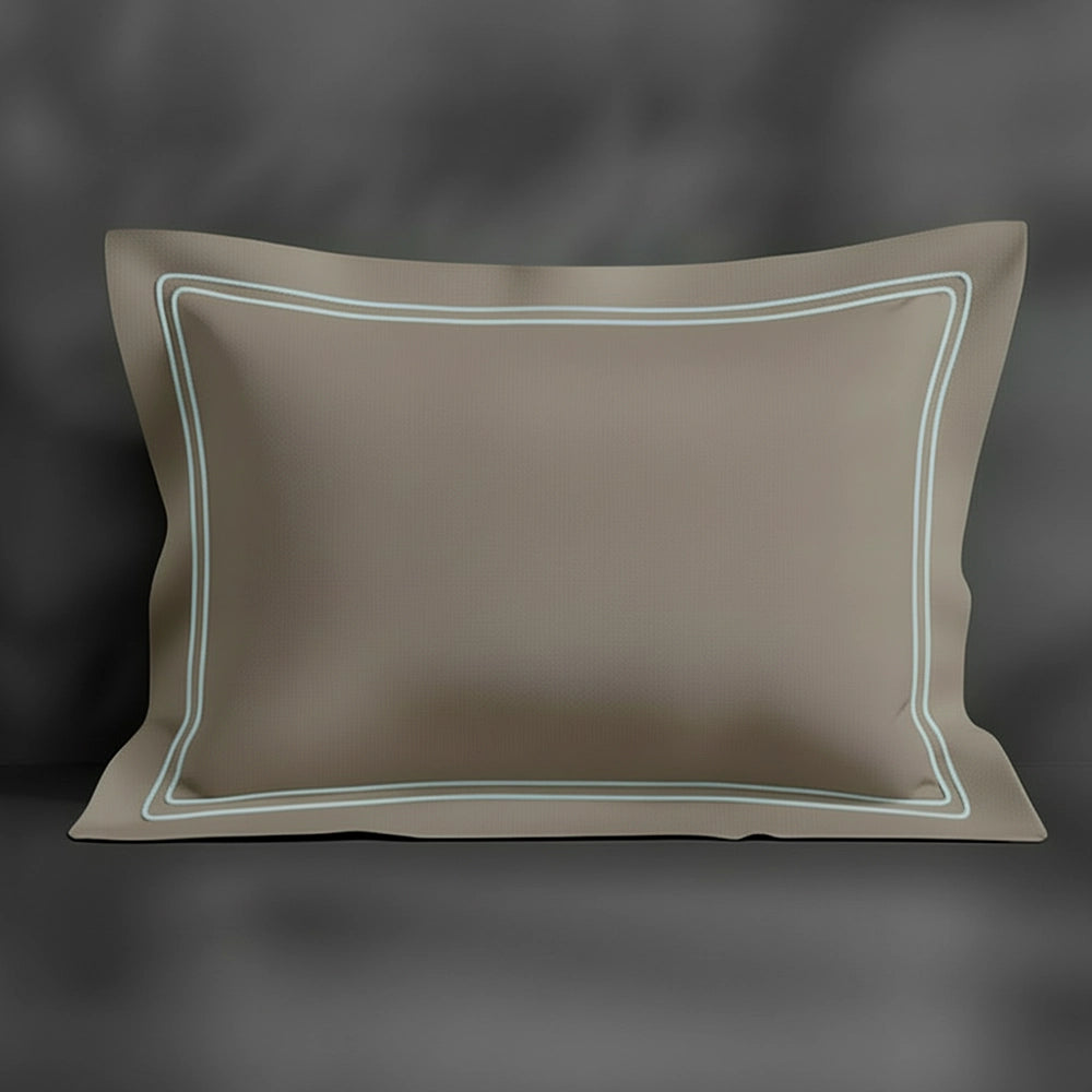 Stone Oxford pillowcase with duck egg double satin stitch by Linen and Co - premium bed linen