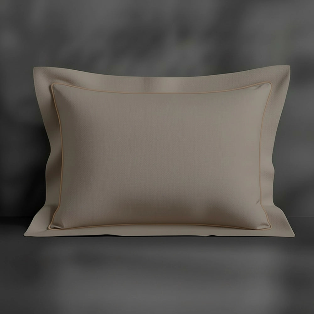 Stone Oxford pillowcase with stone satin stitch by Linen and Co - premium bed linen