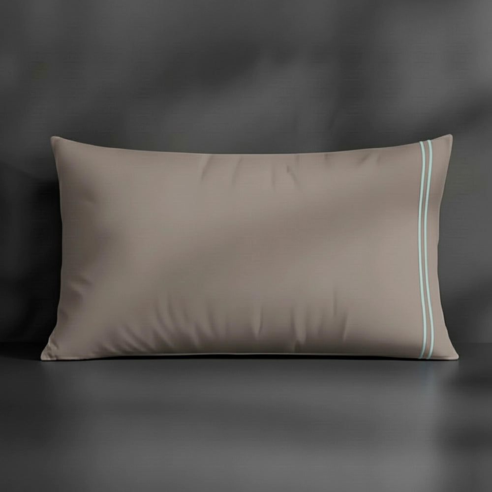 Stone Plain pillowcase with duck egg satin stitch by Linen and Co - premium bed linen