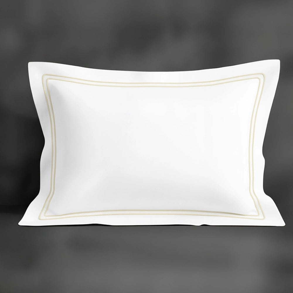 White Oxford pillowcase with cream double satin stitch by Linen and Co - premium bed linen