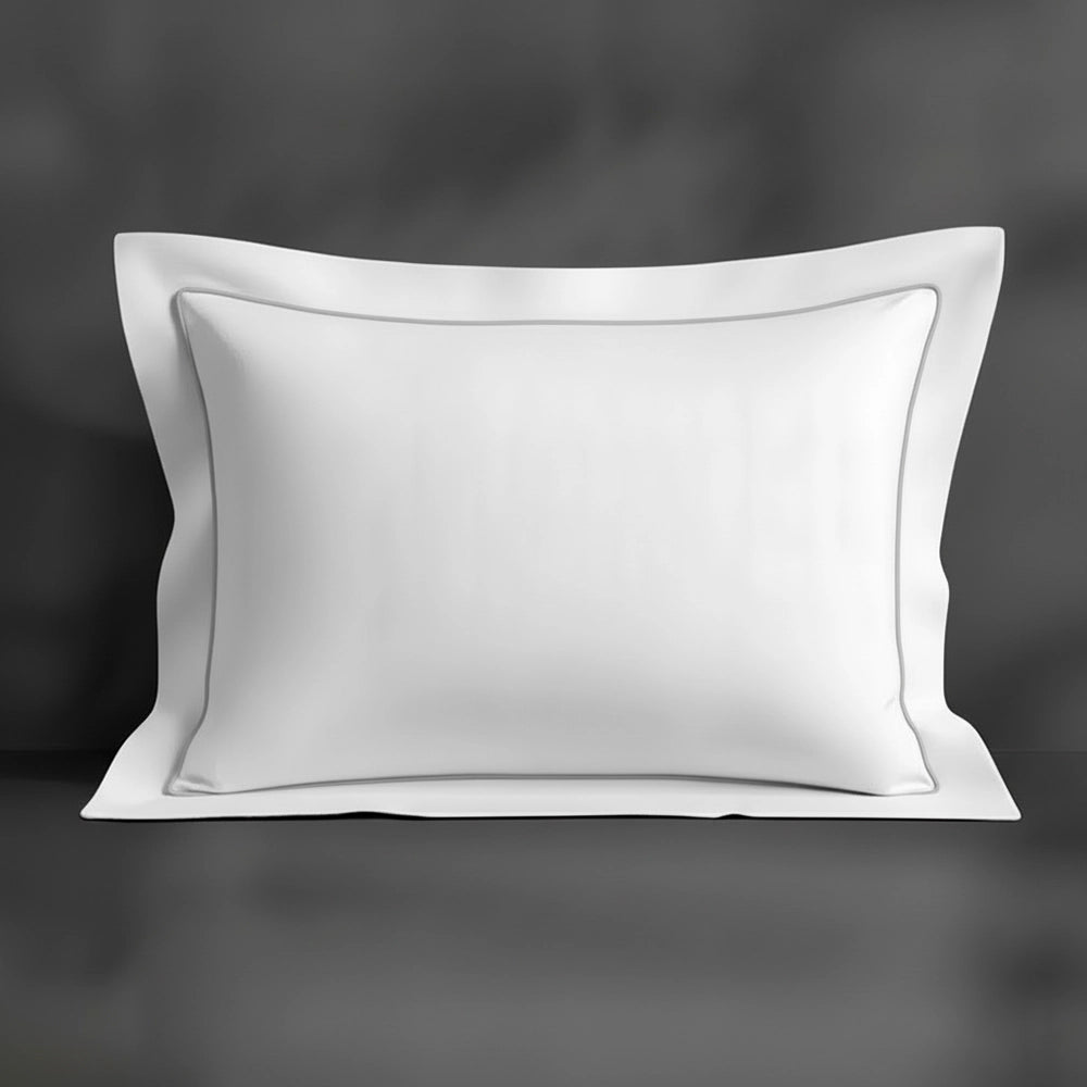 White Oxford pillowcase with grey satin stitch by Linen and Co - premium bed linen