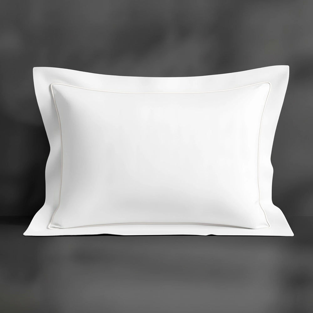 White Oxford pillowcase with white satin stitch by Linen and Co - premium bed linen