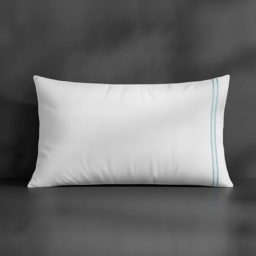 White Plain Percale Pillow Case with duck egg two row satin stitch - Linen and Co