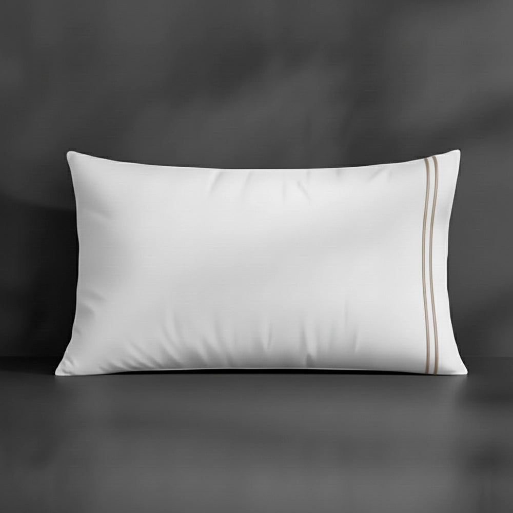 White Plain Percale Pillow Case with stone two row satin stitch - Linen and Co