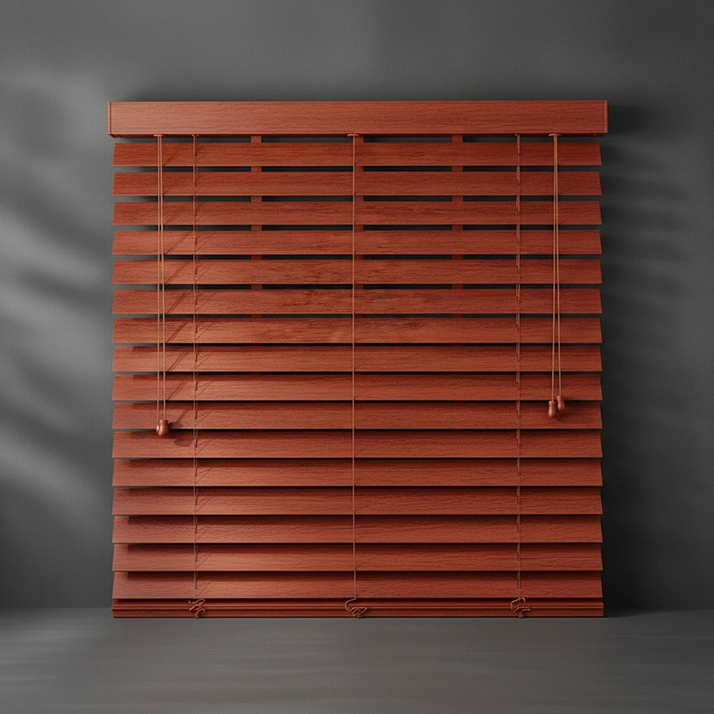 Pine Red 50mm Foiled Eco Wood Venetian blind by Linen and Co - premium hospitality window blinds