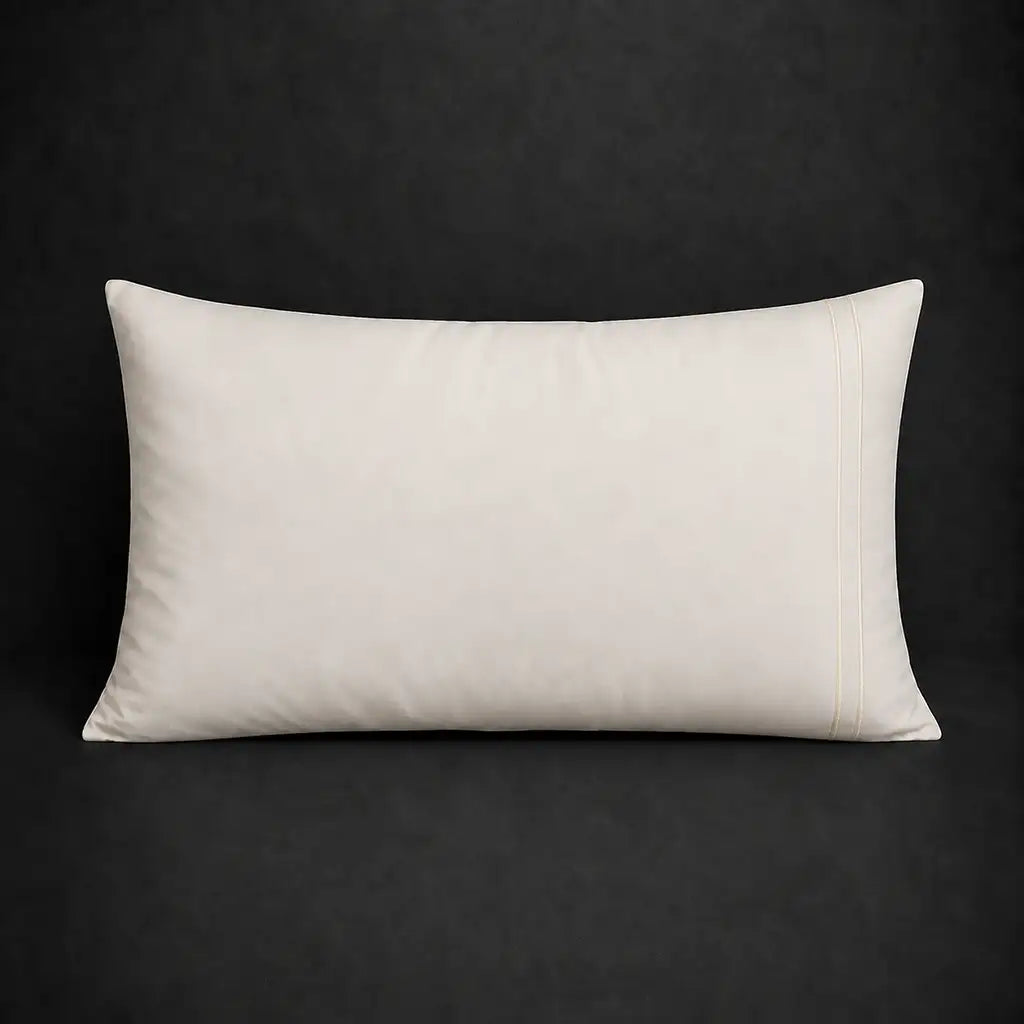 Cream plain 200TC polycotton percale pillowcase for Standard and King sizes with two row cream satin stitch border by Linen and Co