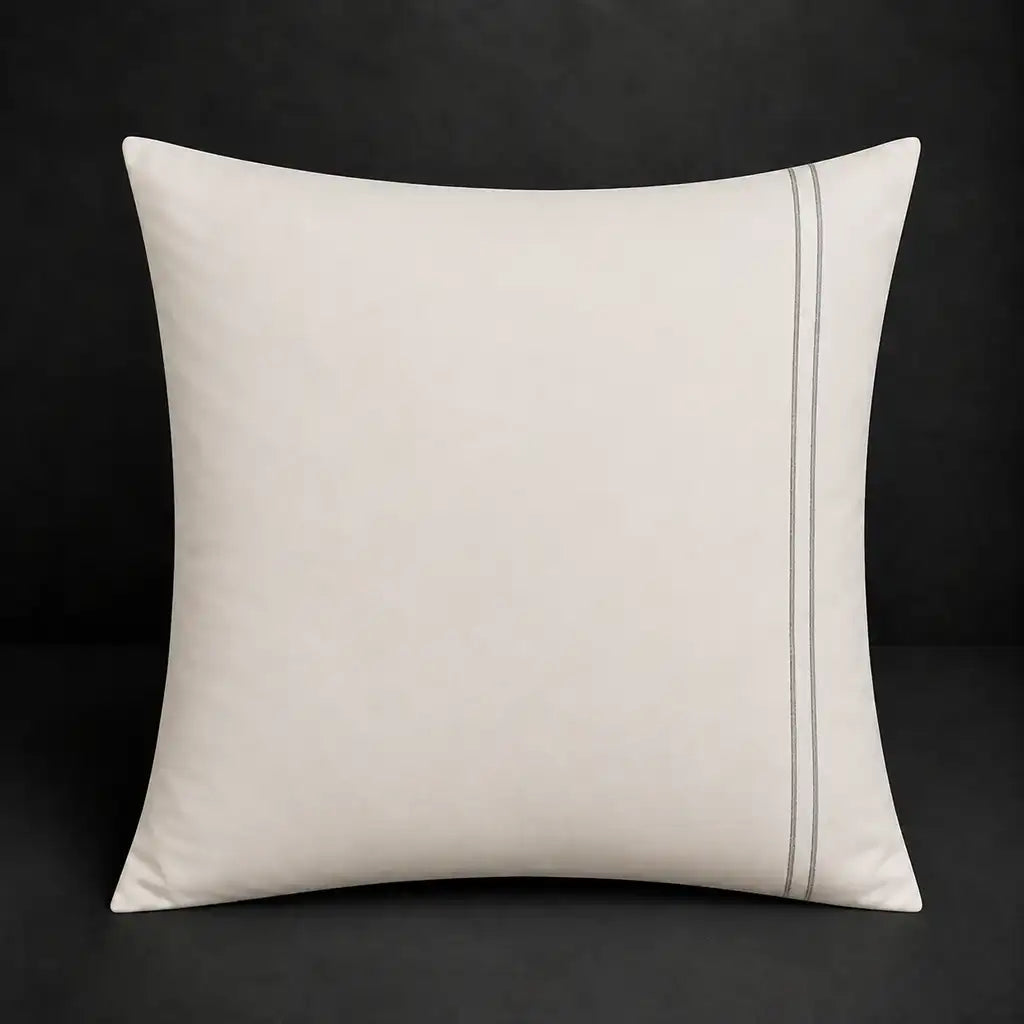 Cream plain 200TC 100% cotton percale continental pillowcase with two row grey satin stitch border by Linen and Co