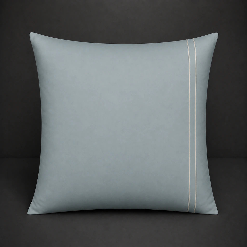 Duck Egg plain 200TC 100% cotton percale continental pillowcase with two row cream satin stitch border by Linen and Co