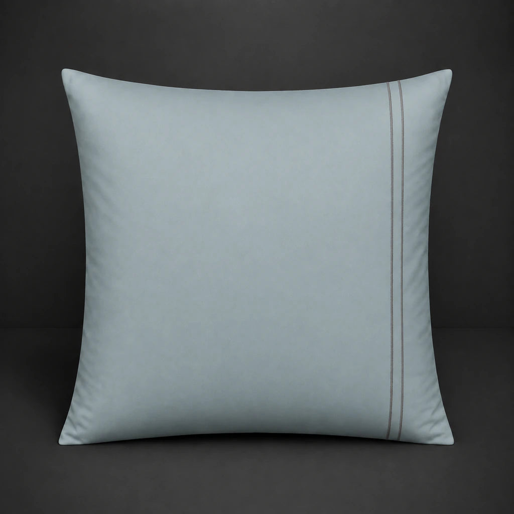 Duck Egg plain 200TC polycotton percale continental pillowcase with two row grey satin stitch border by Linen and Co