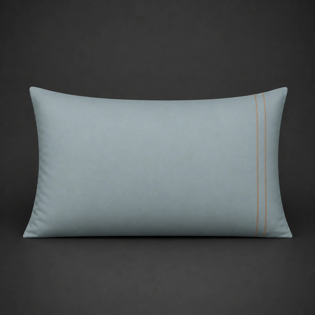 Duck Egg plain 200TC 100% cotton percale pillowcase for Standard and King sizes with two row stone satin stitch border by Linen and Co