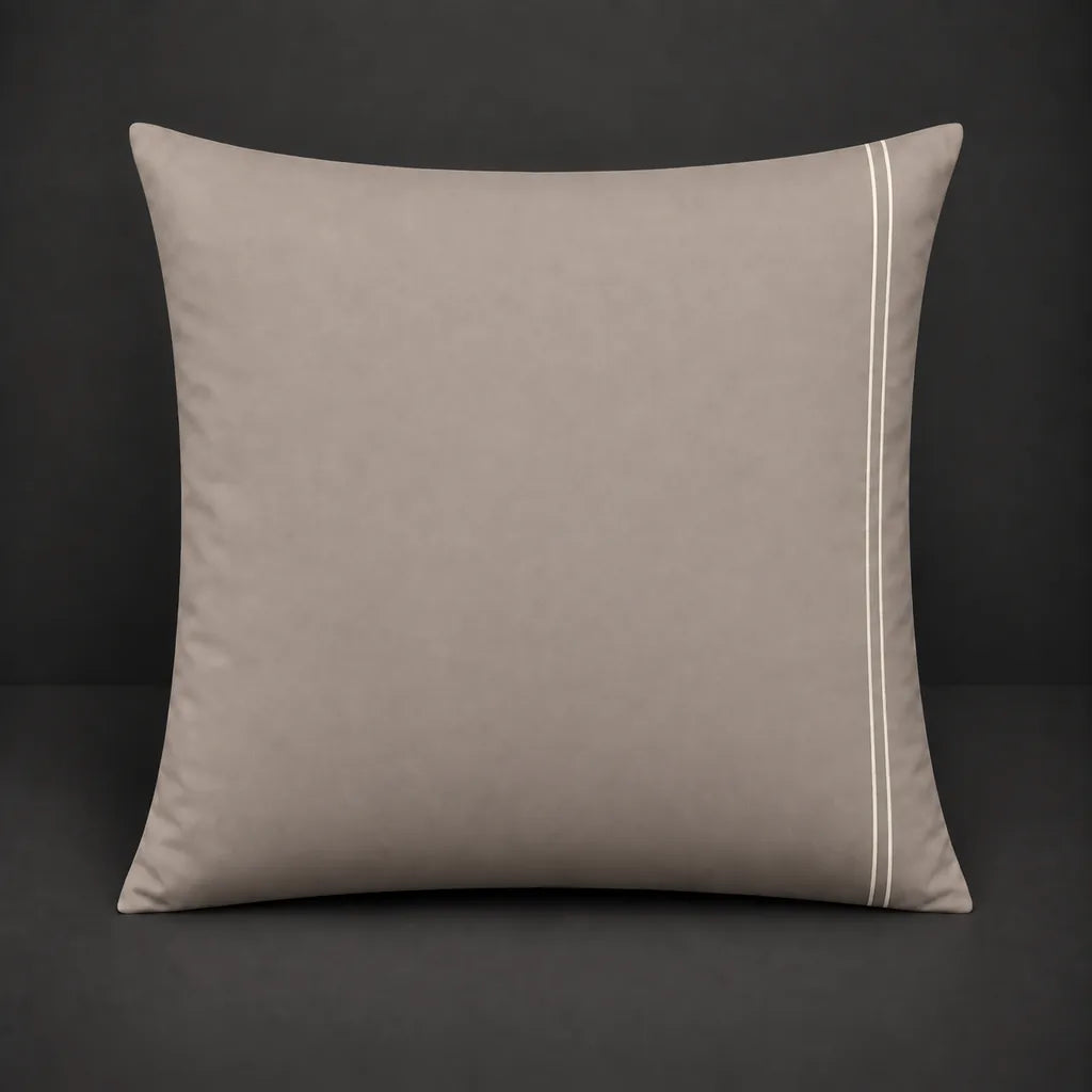 Stone plain 200TC polycotton percale continental pillowcase with two row cream satin stitch border by Linen and Co