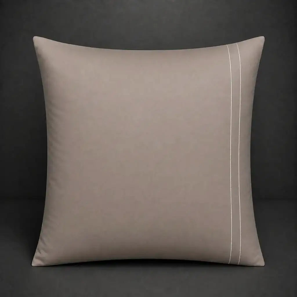Stone plain 200TC 100% cotton percale continental pillowcase with two row white satin stitch border by Linen and Co