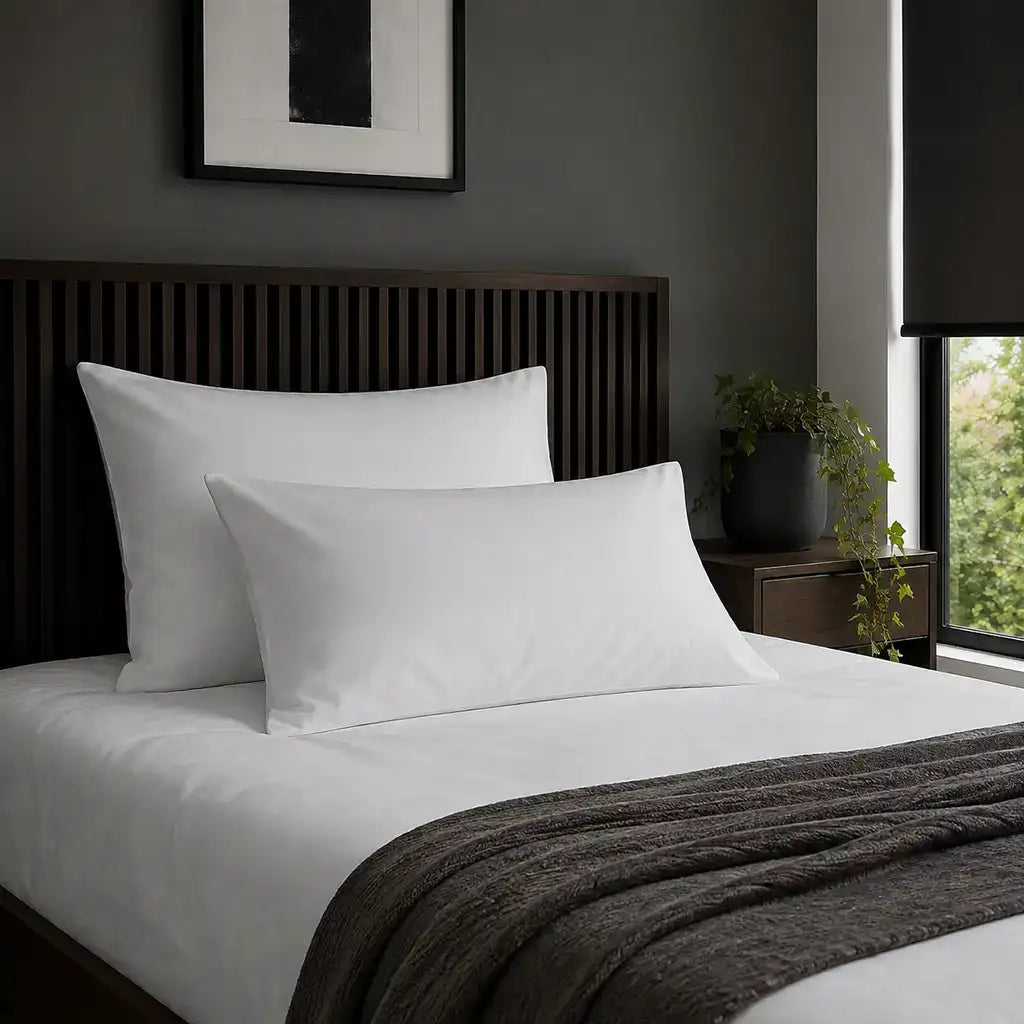 Plain white 200TC 100% cotton percale pillowcases with no satin stitch border by Linen and Co