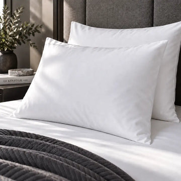 Plain white 200TC polycotton percale pillowcases with no satin stitch border by Linen and Co