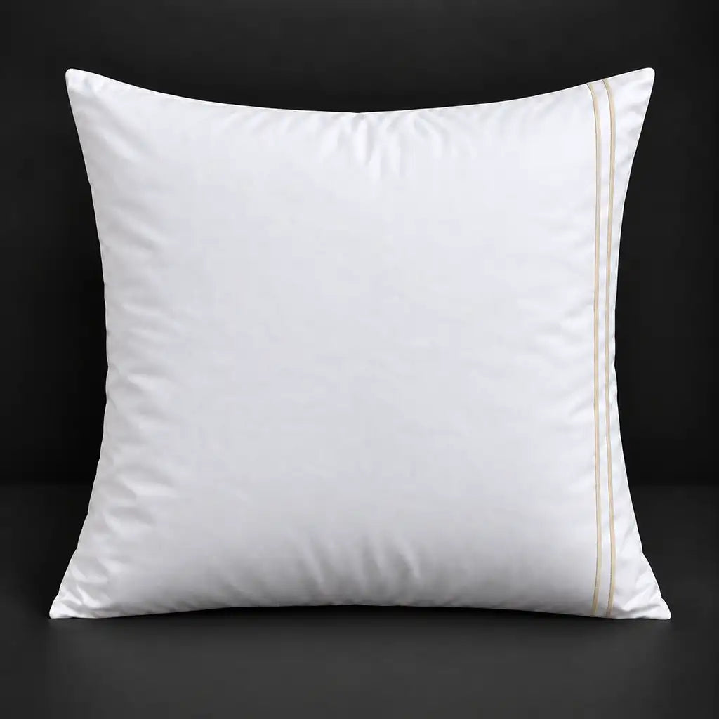 White plain 200TC 100% cotton percale continental pillowcase with two row cream satin stitch border by Linen and Co