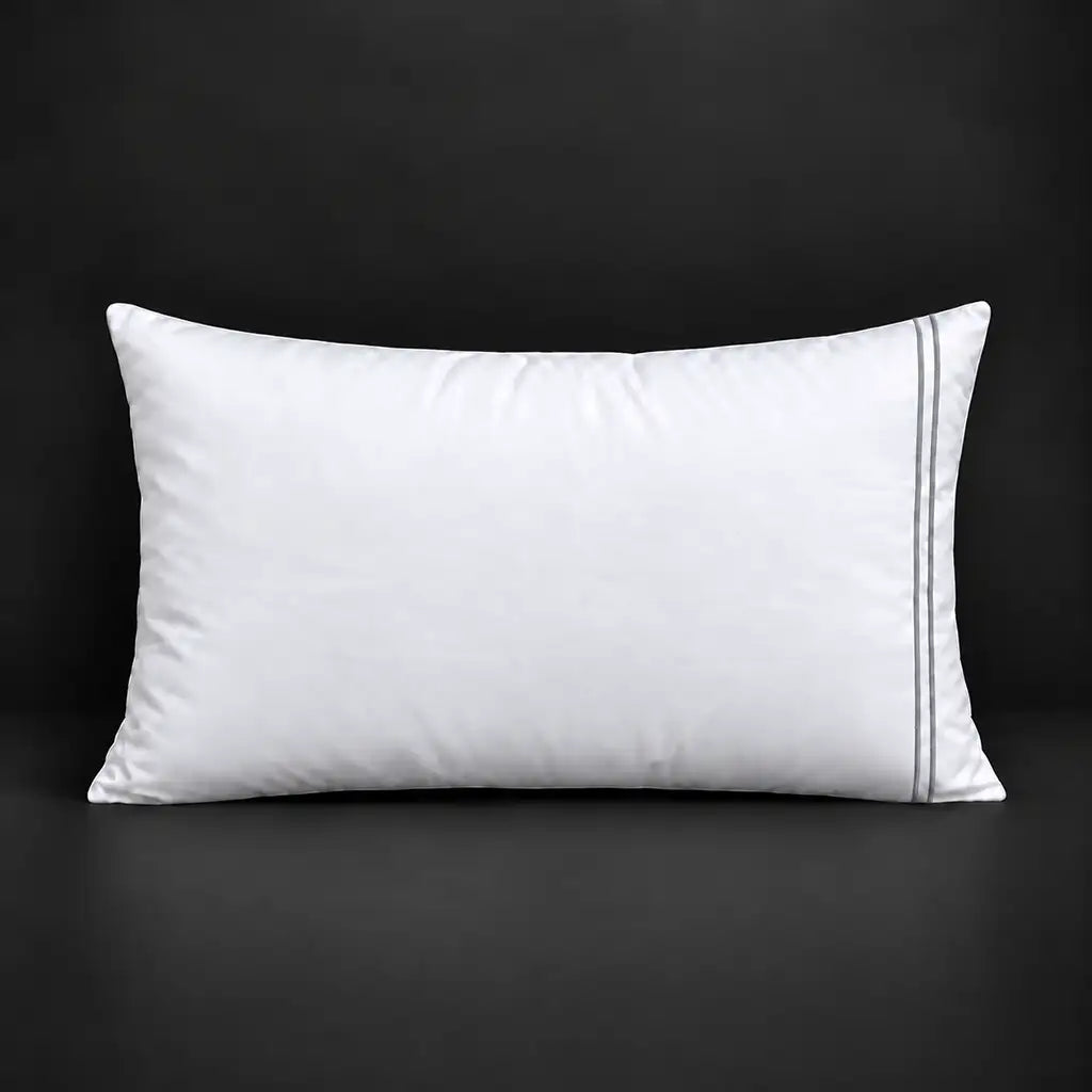 White plain 200TC 100% cotton percale pillowcase for Standard and King sizes with two row grey satin stitch border by Linen and Co