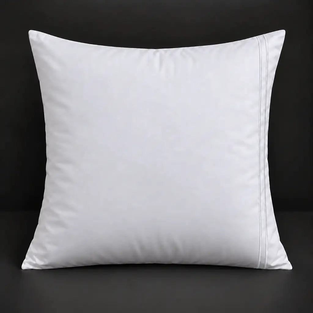 White plain Polycotton Percale 200TC continental pillowcase with two row white satin stitch border by Linen and Co