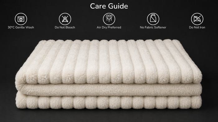 Care notes imagery for Ribbed Faux Fur Blanket