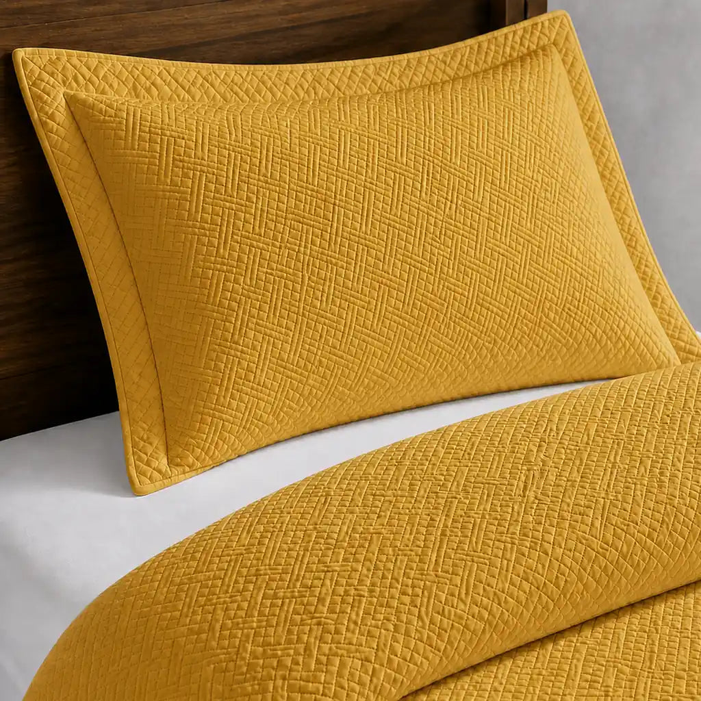Mustard Rome Quilted Bedspread Set - Close-up detail