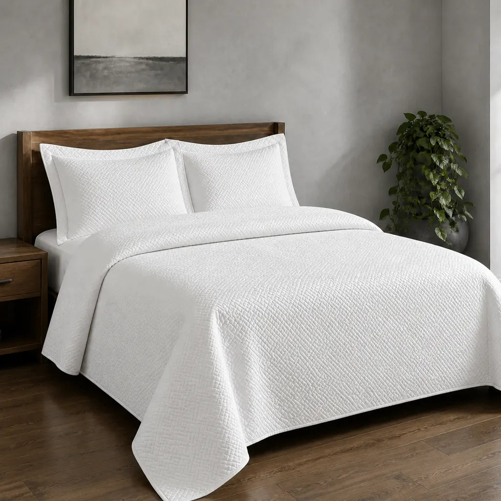 White Rome Quilted Bedspread Set - Hero room view