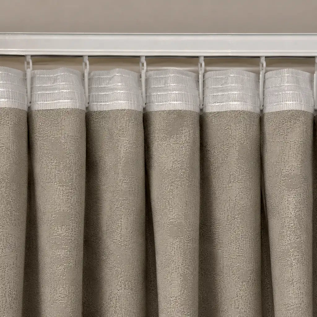 Silk House Nebula Butterscotch blockout ready-made curtain - tape fabric close-up - Linen and Co