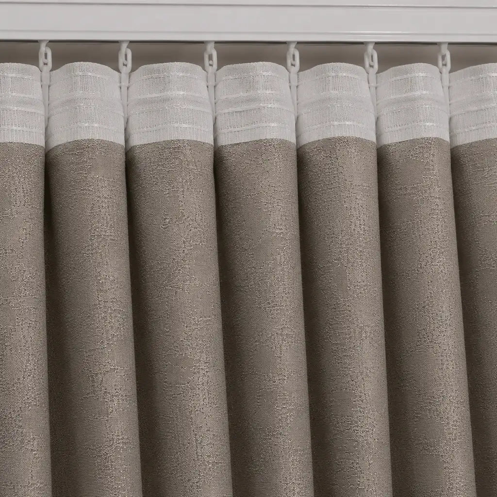 Silk House Nebula Mocha blockout ready-made curtain - tape fabric close-up - Linen and Co